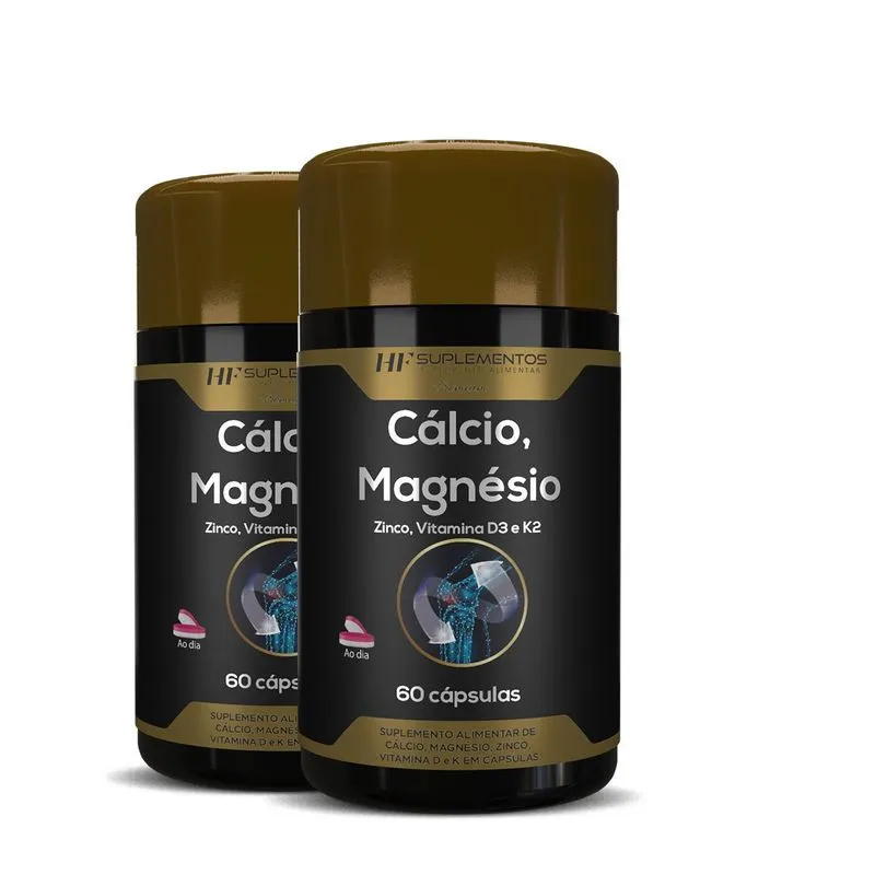 2x Calcio Magnesio Zinco Vit D3 K2 60caps Hf Suplementos