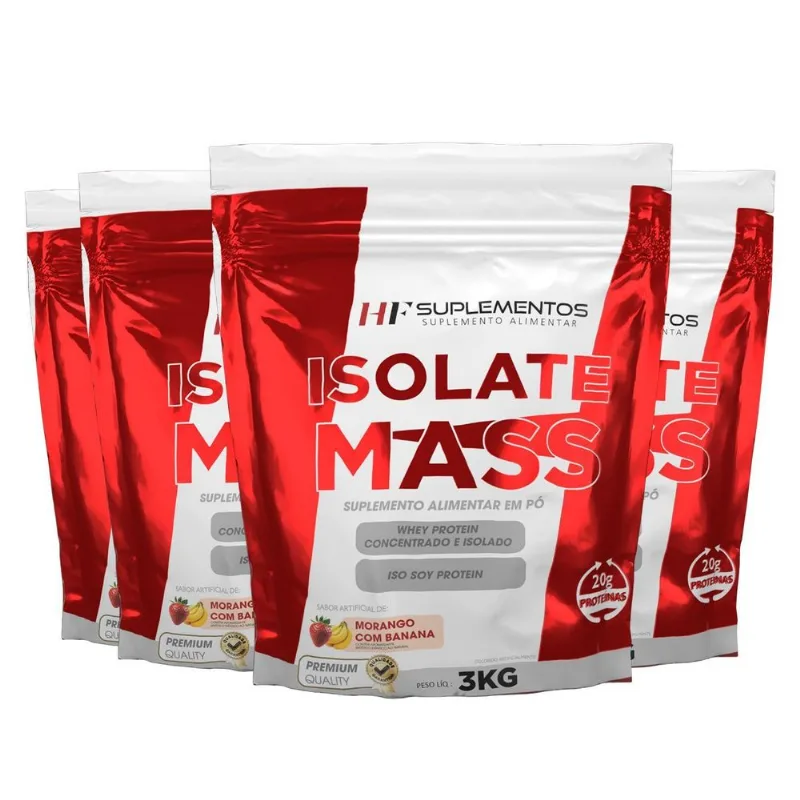4x Hipercalorico Isolate Mass 3kg Morango Banana Hf Suple