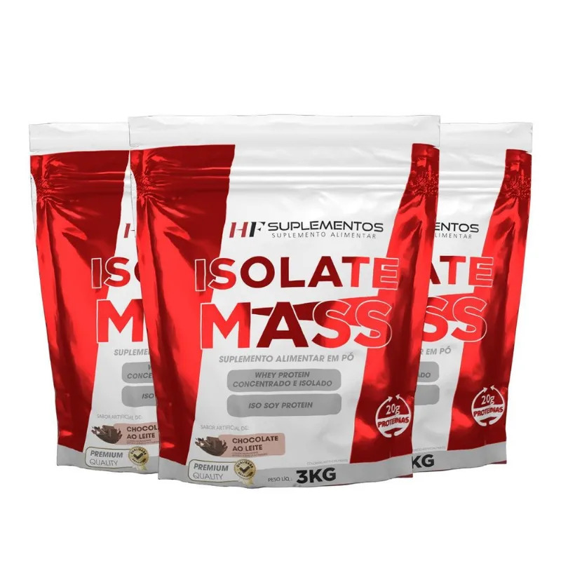 3x Hipercalorico Isolate Mass 3kg Chocolate Hf Suplementos