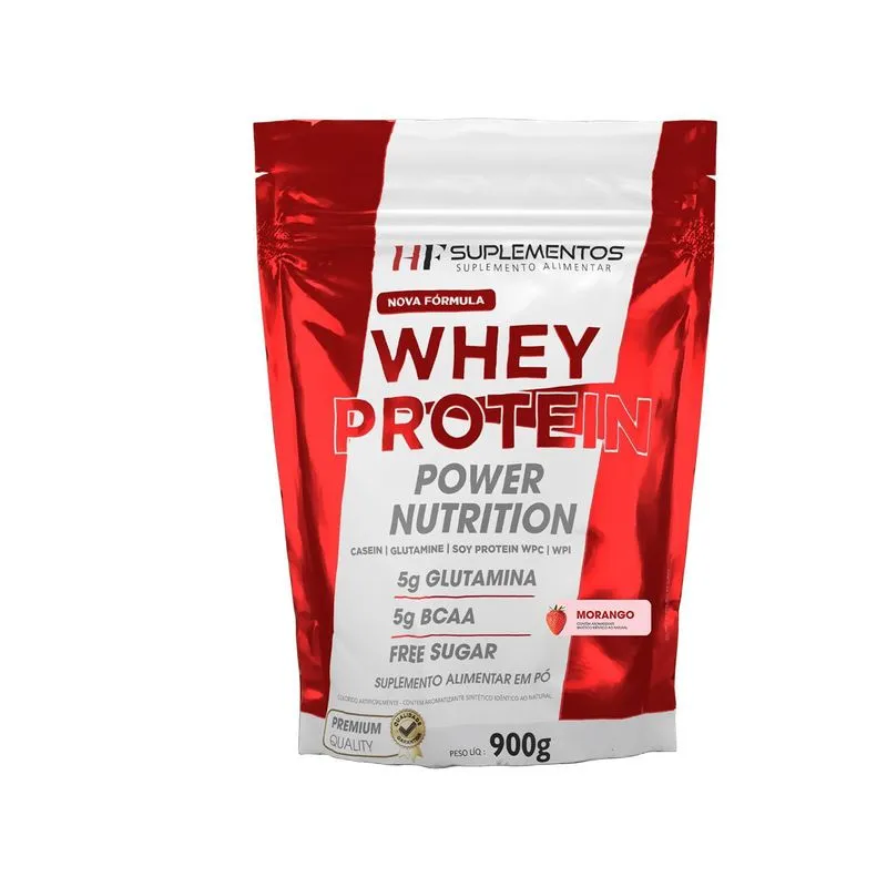 Whey Protein Power Nutrition Refil 900g Morango Hf Suple