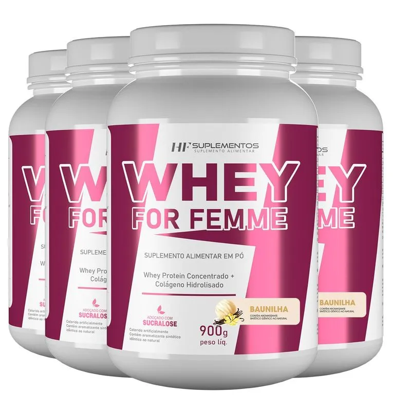 4x Whey For Femme + Colageno Hidrolisado 900g Baunilha Hf