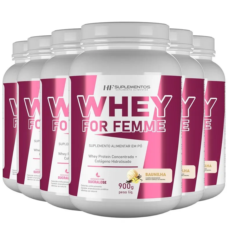 6x Whey For Femme + Colageno Hidrolisado 900g Baunilha Hf