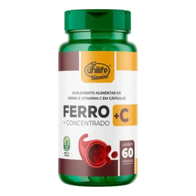 3x Ferro + Vitamina C 500mg Unilife 60 Cápsulas Sabor Natura