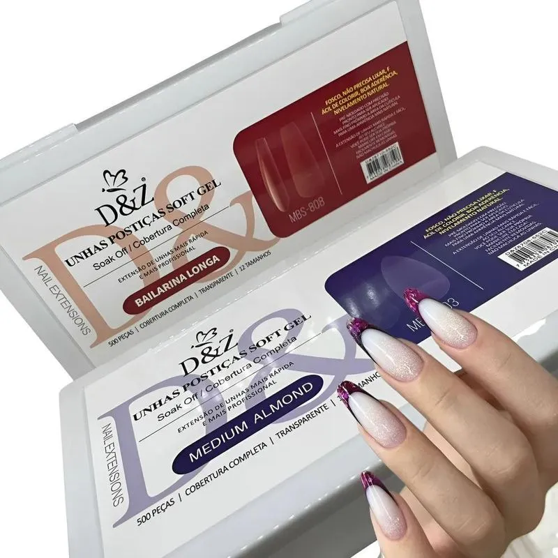 5x Unha Soft Gel Postiças Ultra Natural Almond Ou Bailarina
