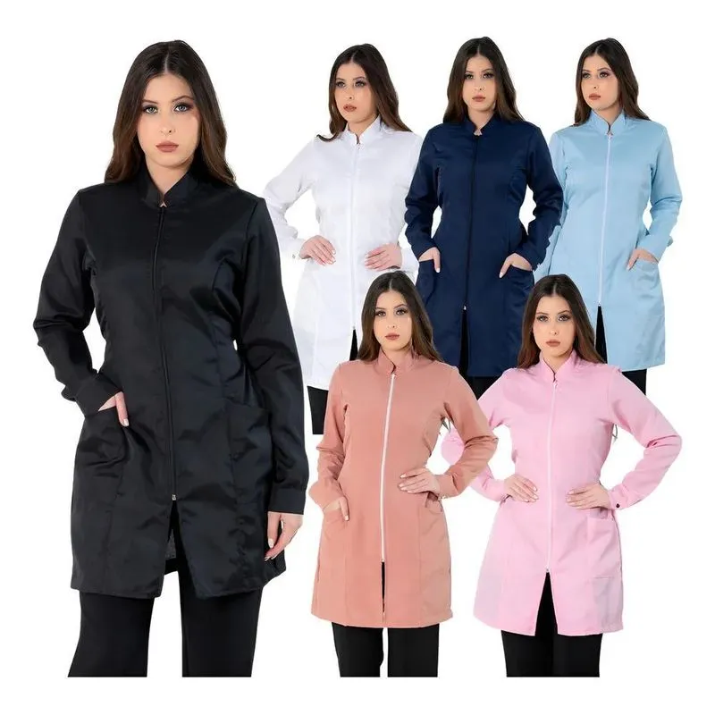 Jaleco Feminino Acinturado Oxford Manga Longa Azul-claro M
