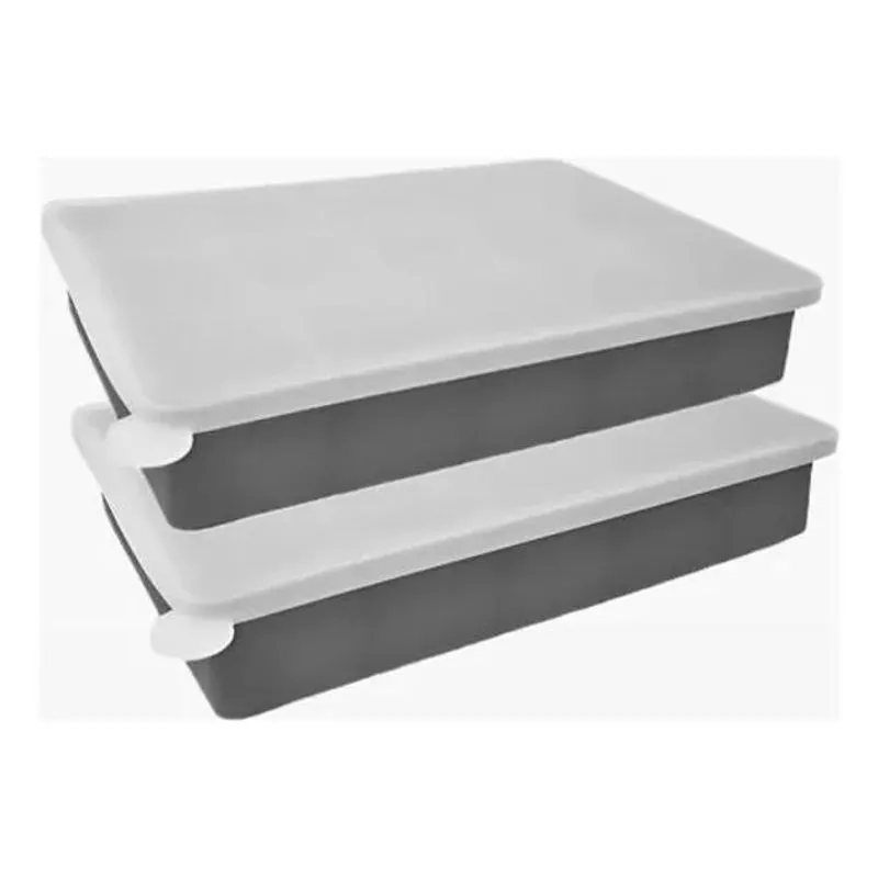 Kit 2 Formas De Gelo Em Silicone Com Tampa 15 Cu Cinza-escur