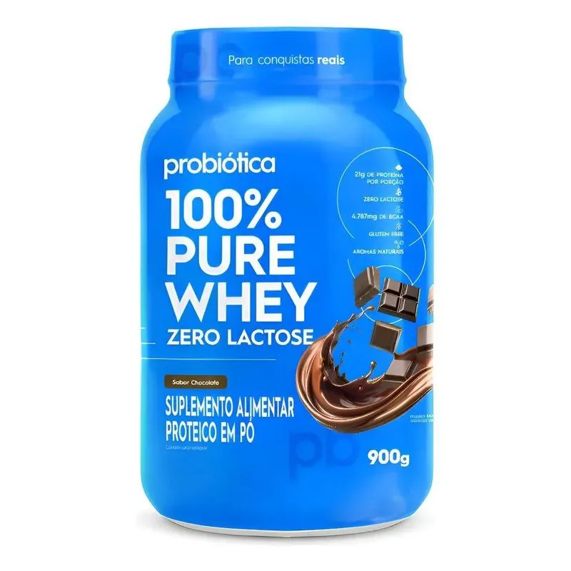 100% Pure Whey Zero Lactose 900 G - Probiótica Sabor Chocola