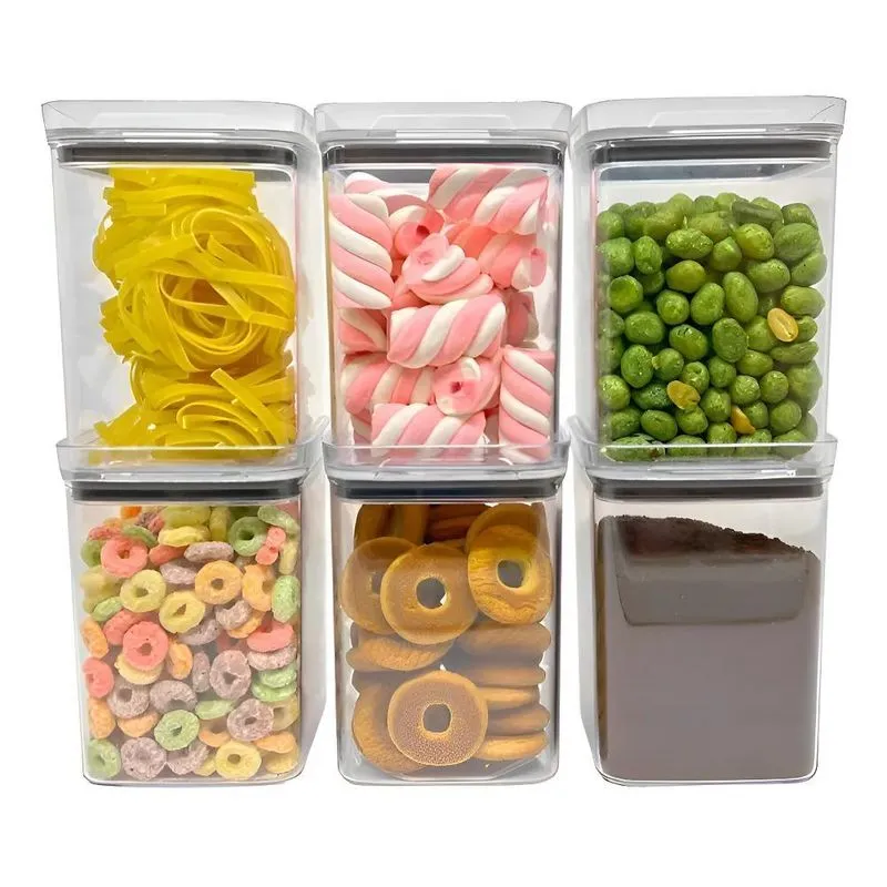 Kit 6 Potes 1l Quadrado Hermético Porta Mantimentos Organiza