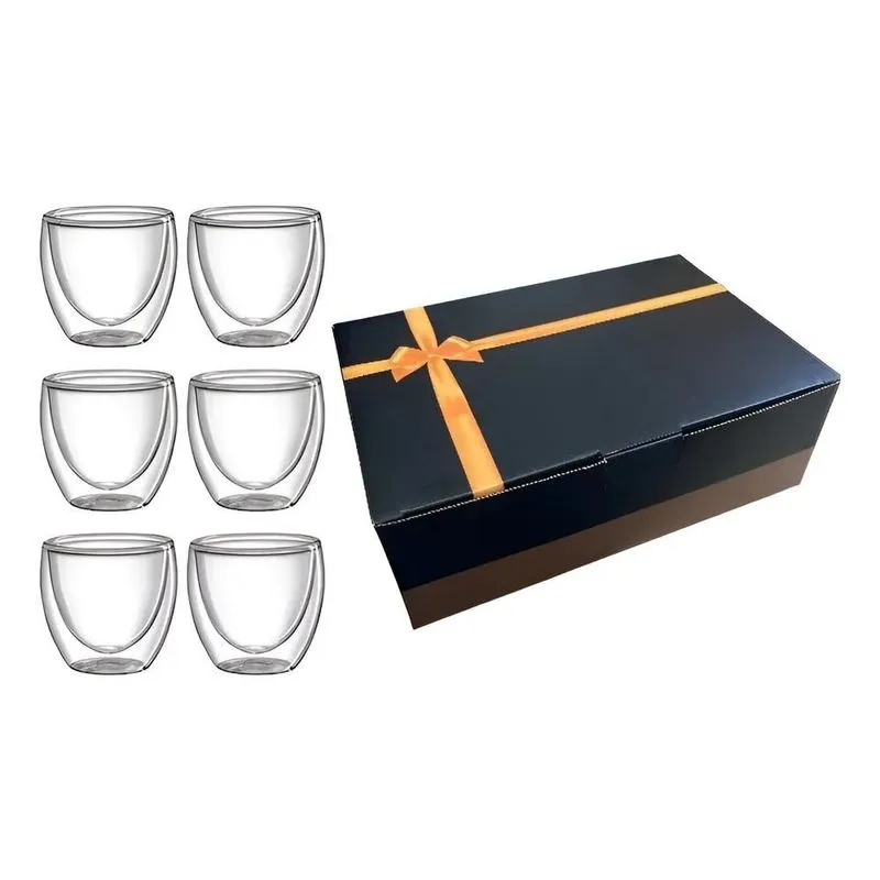 Jogo Com 6 Xícaras De Vidro Borossilicato Parede Dupla 80ml