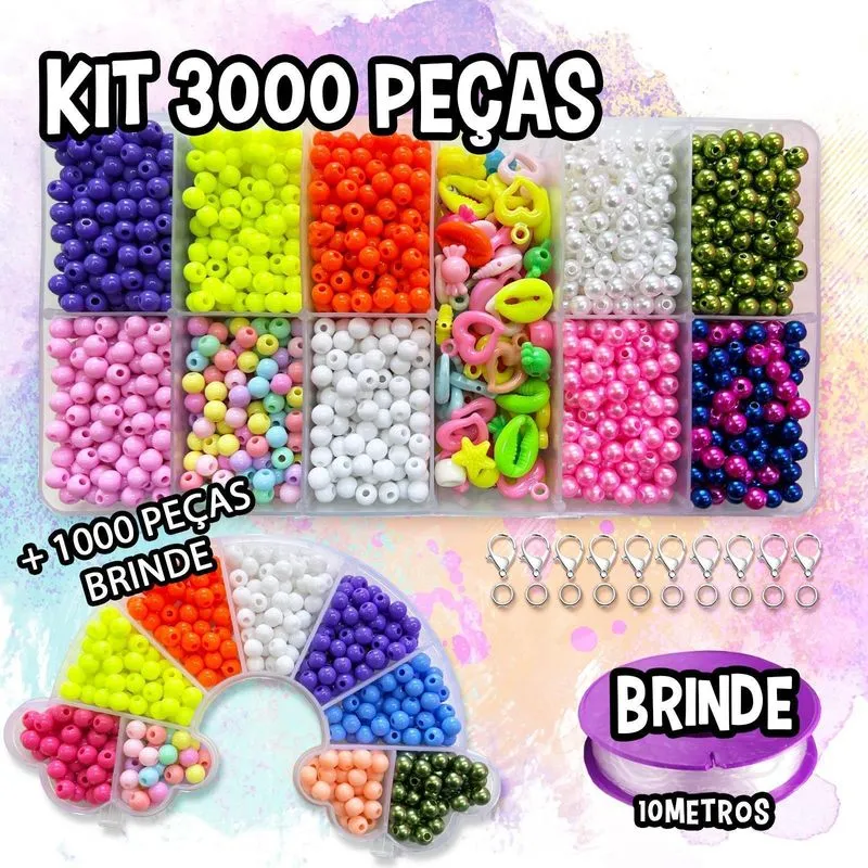 Kit Maleta Miçangas Completa- 3000 Peças + 1000