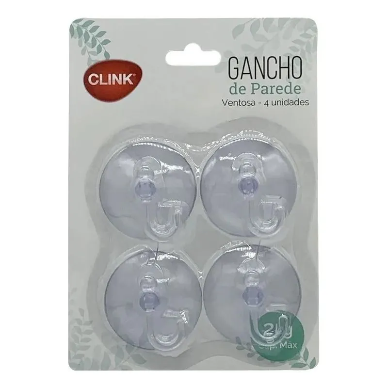 5x Kit 4 Ganchos Ventosa De Parede Super Aderência Suporta 2