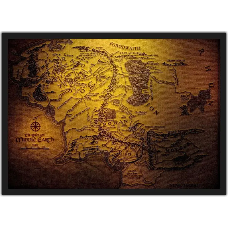 Quadro Decorativo Mapa Terra Média Decorações Moldura G01