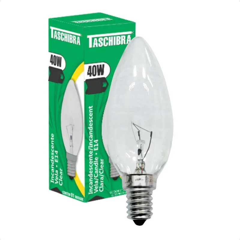 Kit 10 Lâmpadas Incandescente Taschibra Vela 40w E14 Clara 220v