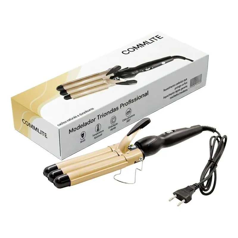 Commlite Tri-ondas Chapinha Modelador Cabelo Cerâmica Ondula