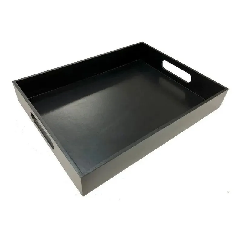 3x Bandeja Reta 40x30 Grande Preta Madeira Mdf