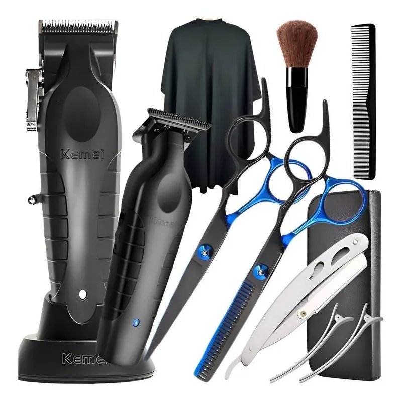Kit Máquina De Corta Cabelo Tesouras Barbeiro Profissionais