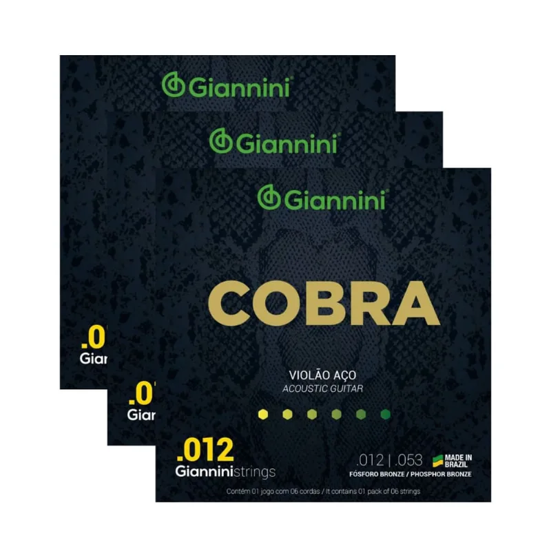 Kit 3 Encordoamento Violão Giannini Cobra geeflksf Fósforo Bronze 0.012