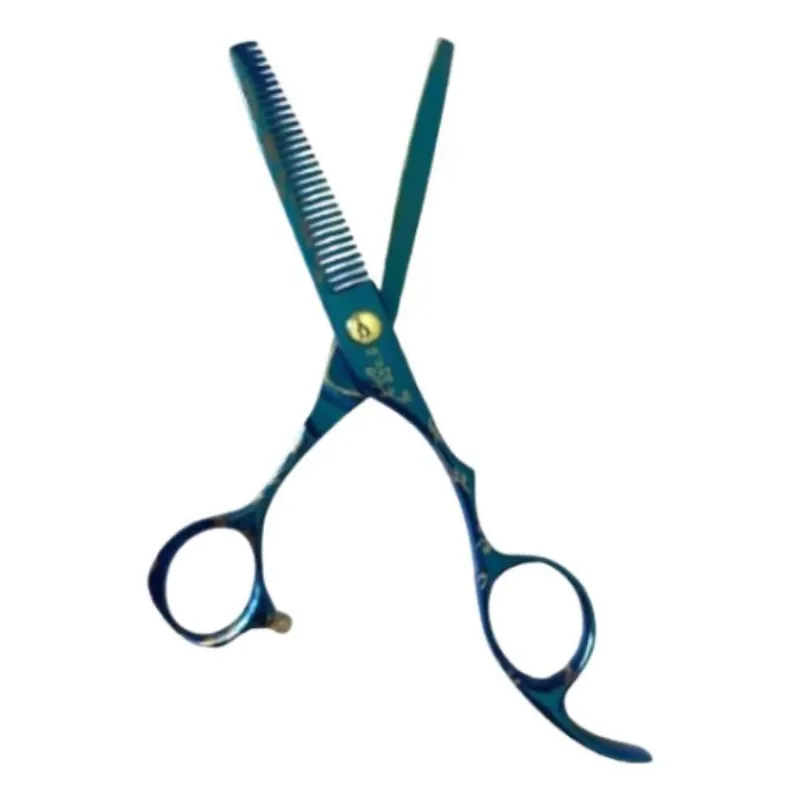 Tesoura Profissional Desfiadeira Debastadeira Azul Desenhada
