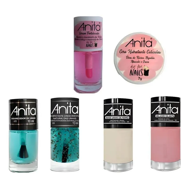 Esmalte Anita Kit Cera +Serum+Endurecedor+Hidratante+Ferro+Milagre