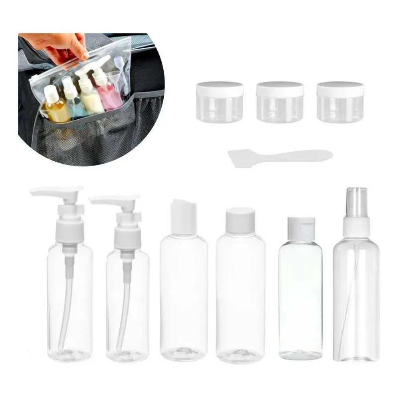 10x Kit 9 Frascos De Viagem Multiuso Porta Shampoo Creme Ge