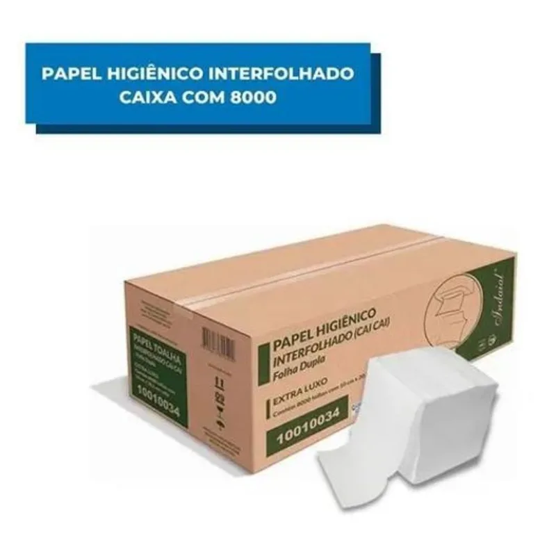 10x Papel Higiênico Interfolhado Folha Dupla Caixa 8.000 Fo