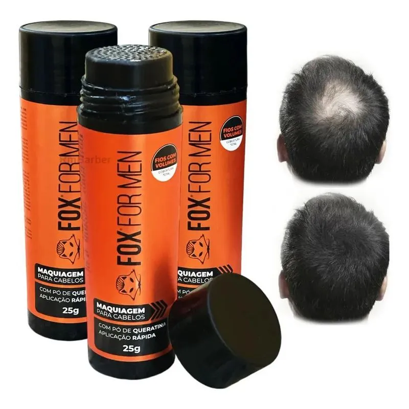 2x Kit 3 Fibra Capilar 25g Fox For Men - Disfarce A Calvície