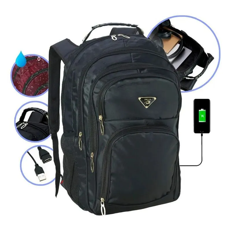 Mochila Masculina Faculdade Impermeável Resistente Gr Preto