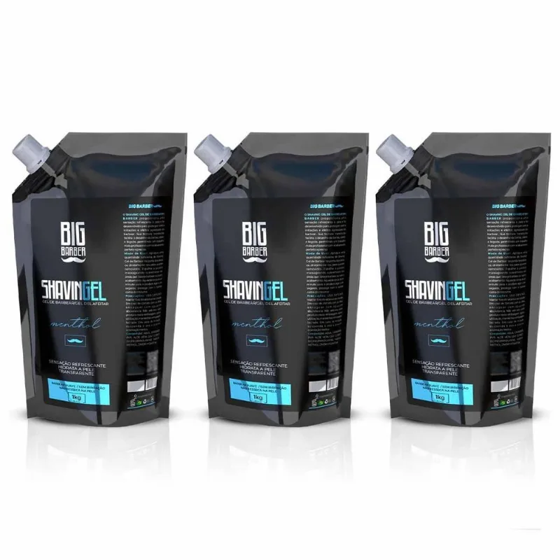 Kit 3x Shaving Gel De Barbear Menthol 1kg Refil Big Barber