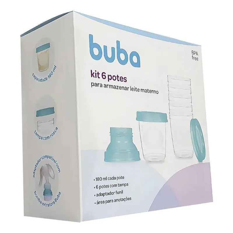 Kit 6 Potes Para Armazenar Leite Materno Da Buba Bebe 180ml