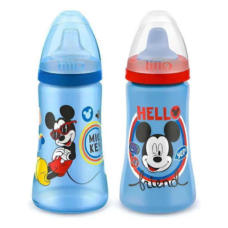 Kit 2 Copos Colors Bico De Silicone Disney Mickey Azul Lillo