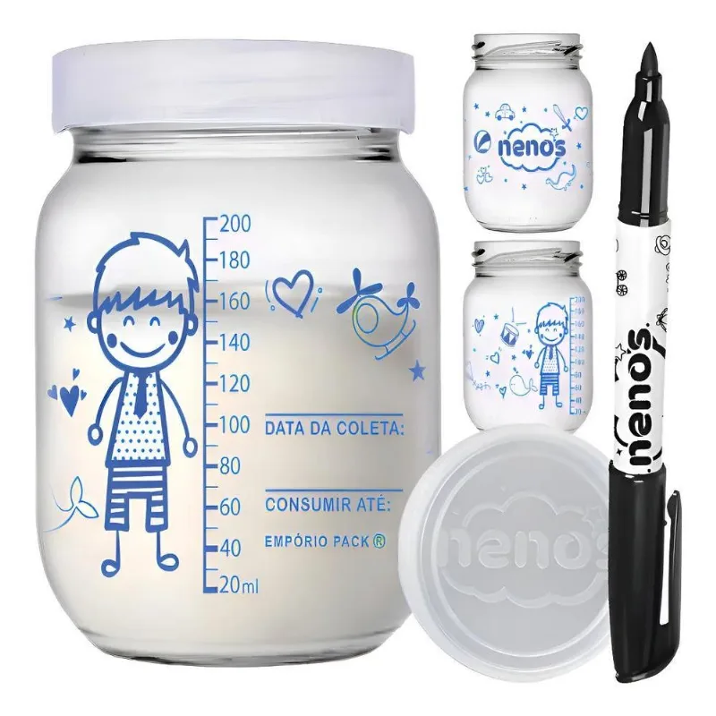 10 Potes De Vidro Armazenar Leite Materno, Graduação 200ml