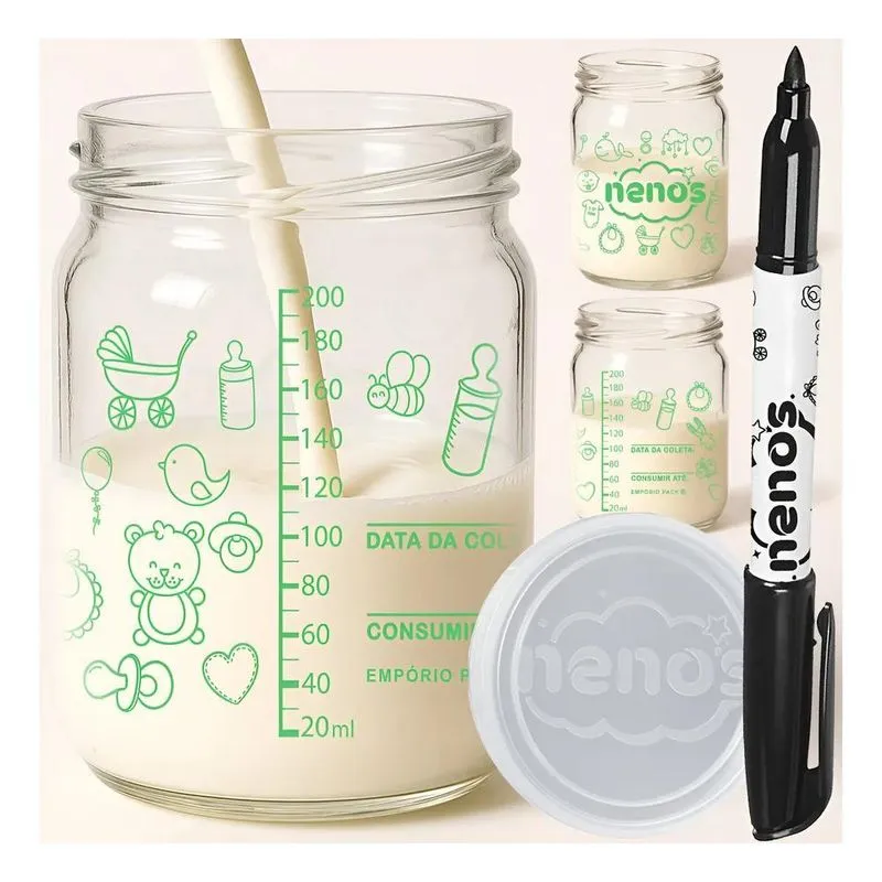 10 Potes De Vidro Armazenar Leite Materno, Graduação 2 Verde