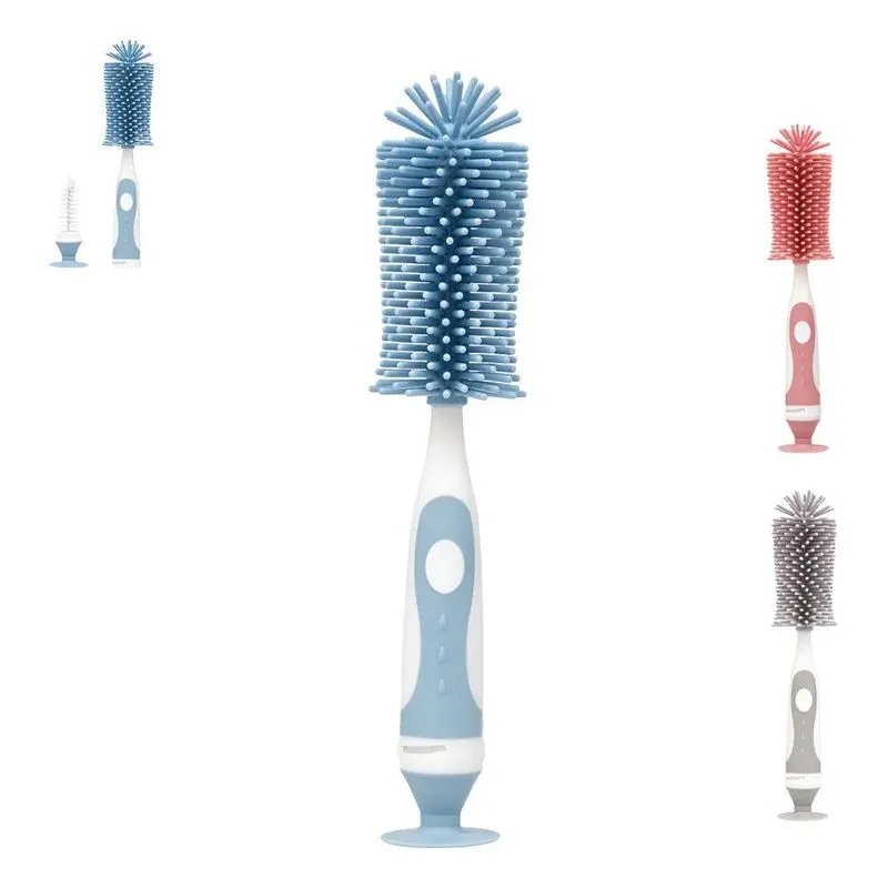 Escova Em Silicone Para Mamadeira Com Limpador De Bico B Azu
