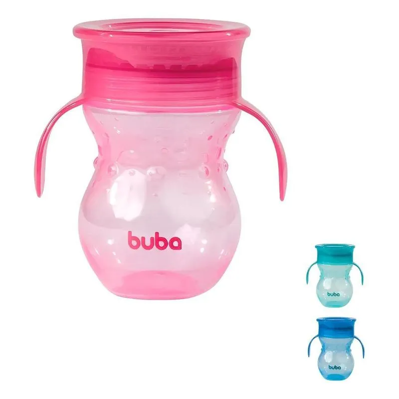 Copo C/Alça Infantil Antivazamento 360º Azul Verde Rosa B Ro