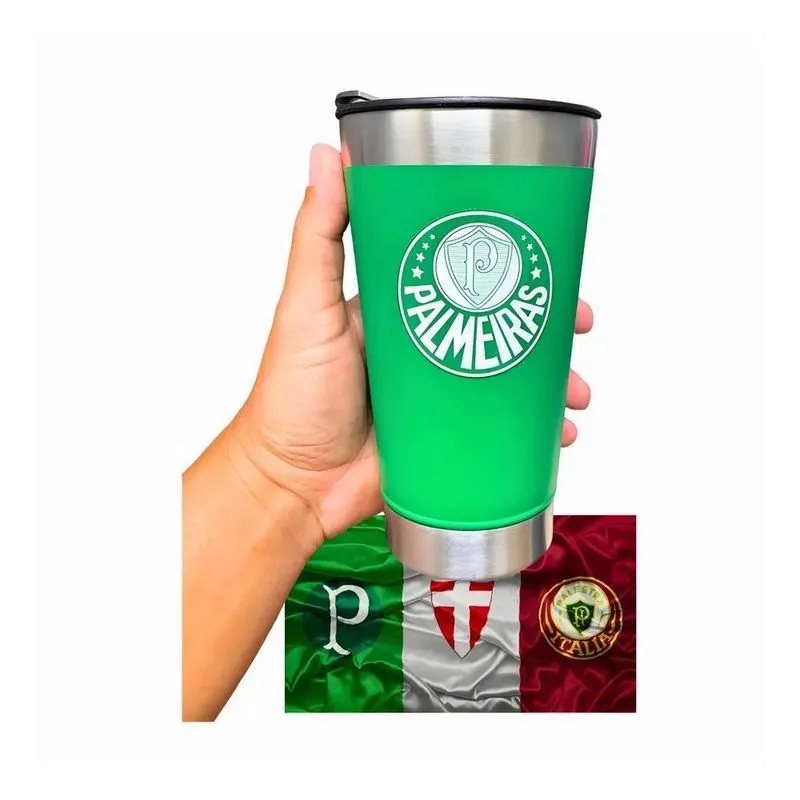 Copo Térmico Cerveja Com Tampa Aço Inox Palmeiras