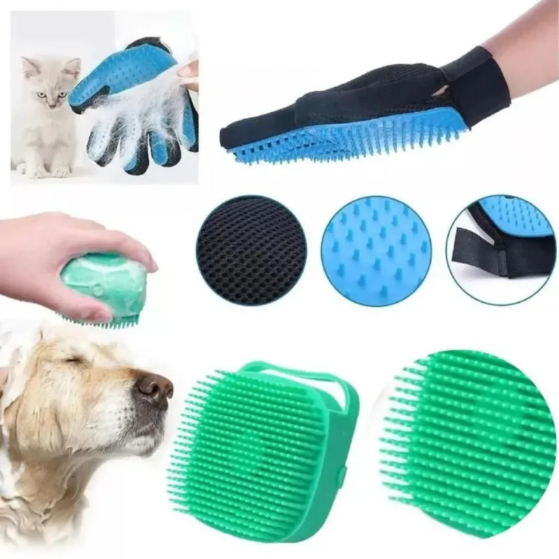 10x Kit Lava Pet Escova Banho Cachorro Gato Dispenser + Luva