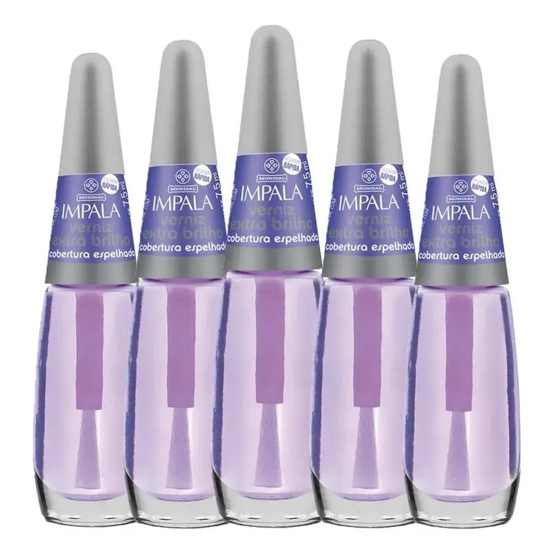 5x Kit 5 Veniz Extra Brilho Impala Roxinho Secagem Rápida