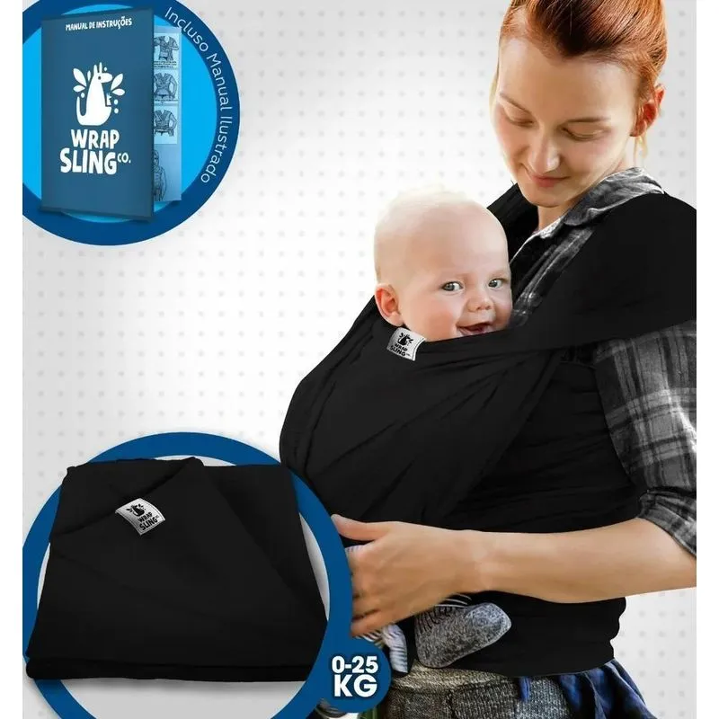Wrap Sling Canguru Bebê Carregador Carrier Enxoval Pas Preto