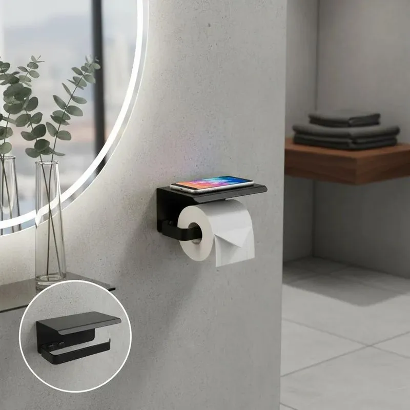 Porta Papel Higiênico De Parede Banheiro Preto