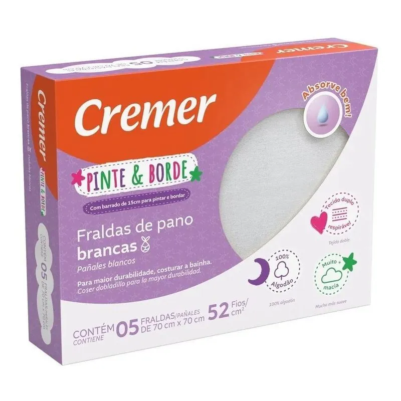 Fralda Personalizável Pinte E Borde Branca Neutra Ca Branco