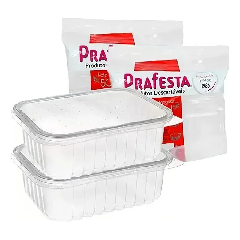 10x Pote Retangular 500ml Marmita Fitness 24un Com Tampa Pra