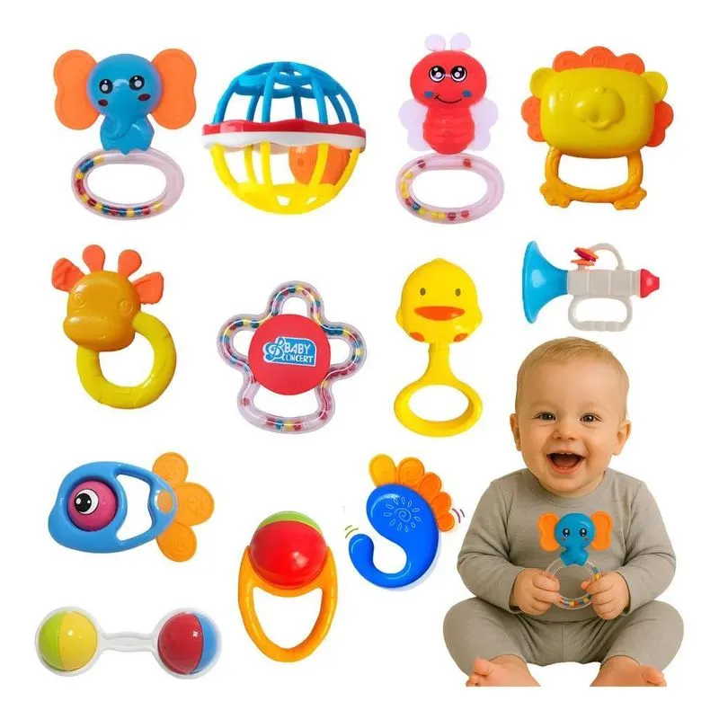Kit Chocalho Mordedor Bebê Brinquedo Sensorial Musical 13pcs