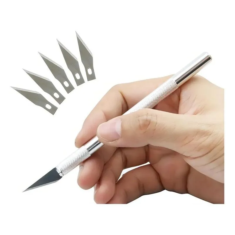 5x Estilete De Precisão Para Corte Bisturi Arte + 5 Lâminas