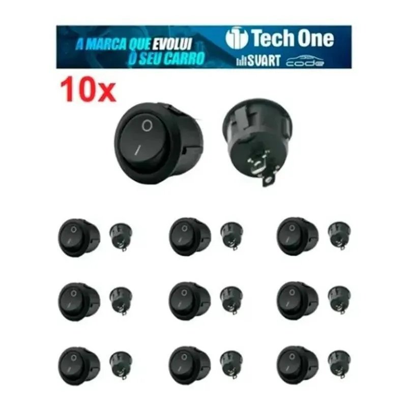 3x Kit Com 10 Botão Tic Tac Redondo Preto Chave Liga Desliga
