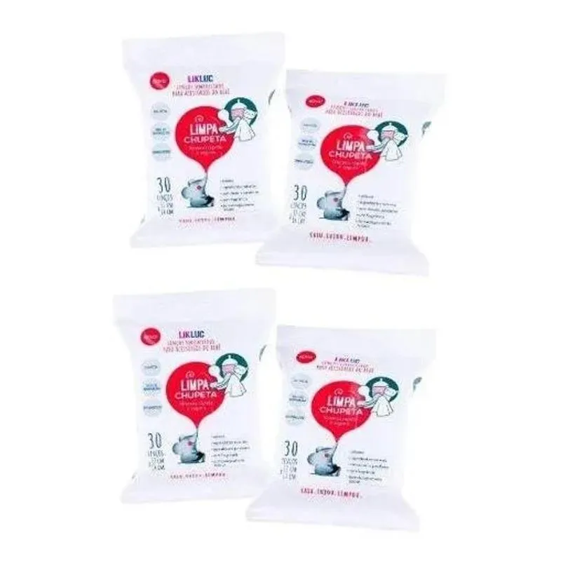 Kit Com 4 Lenços Umedecidos Limpa Chupeta Likluc Limpeza