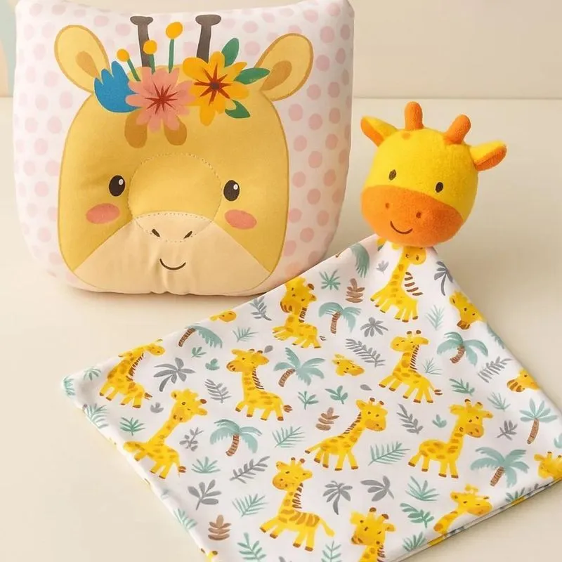 Kit Naninha Com Bichinho Pelúcia E Travesseiro Girafa Menina