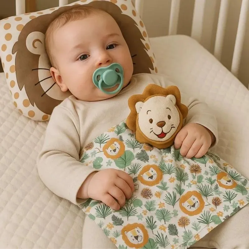 Kit Naninha Com Bichinho Pelúcia E Travesseiro Leao Marrom