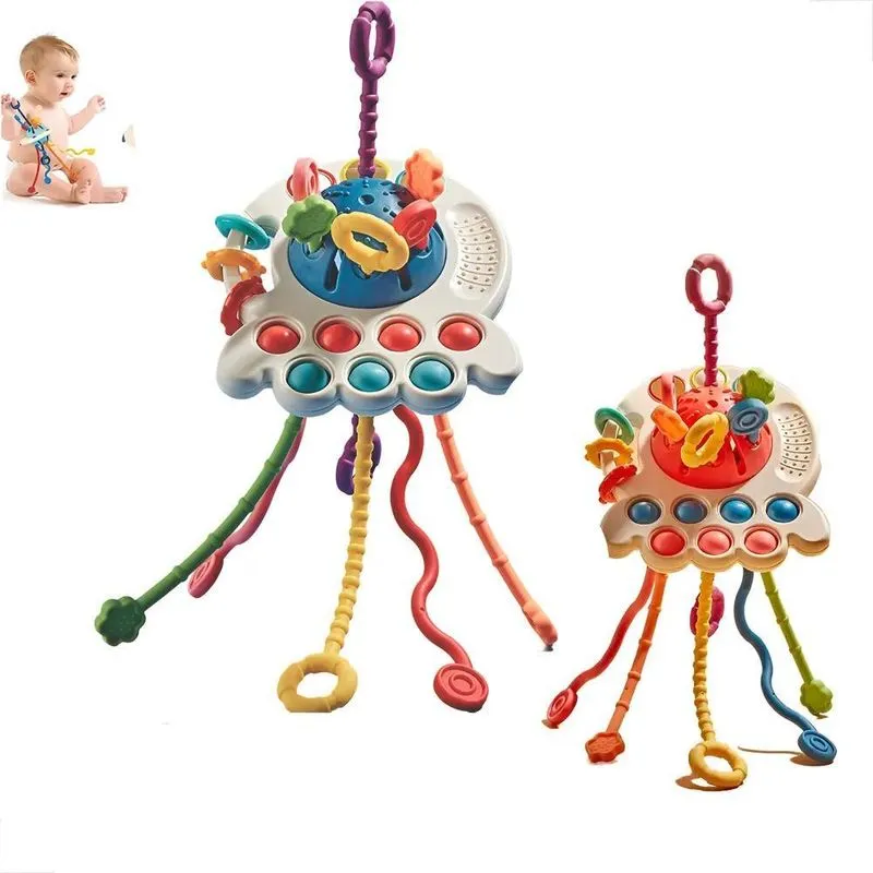 Brinquedo Montessori Sensorial Puxador C Bolinha Central Azu