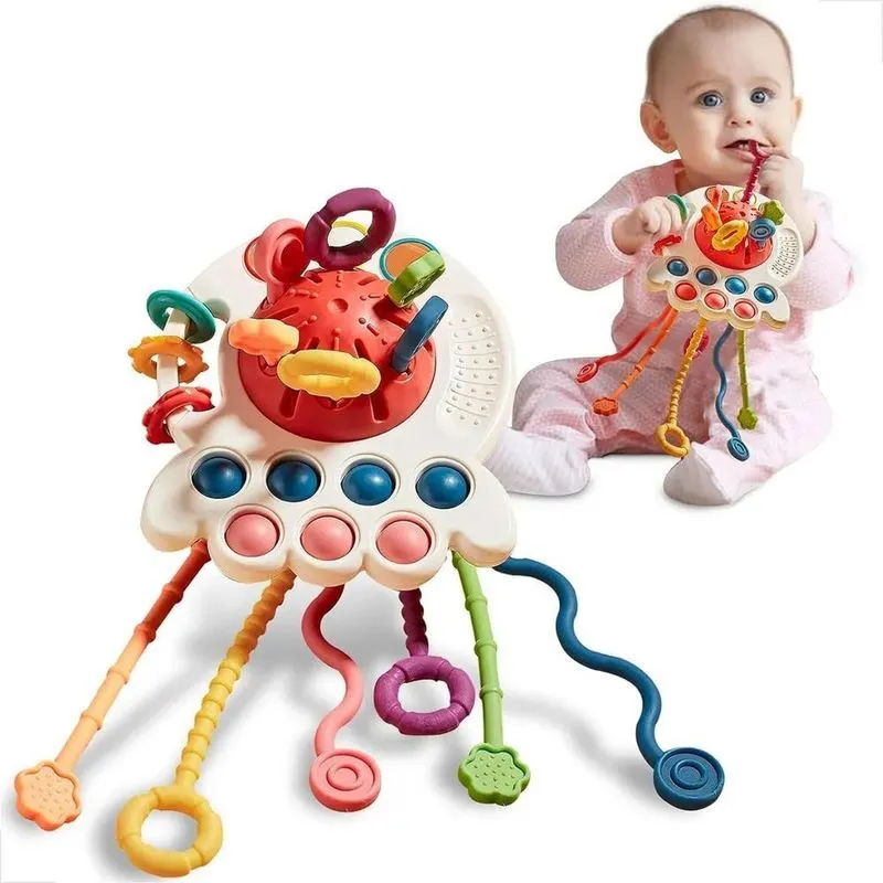 Brinquedo Montessori Sensorial Puxad Bolinha Central Vermelh