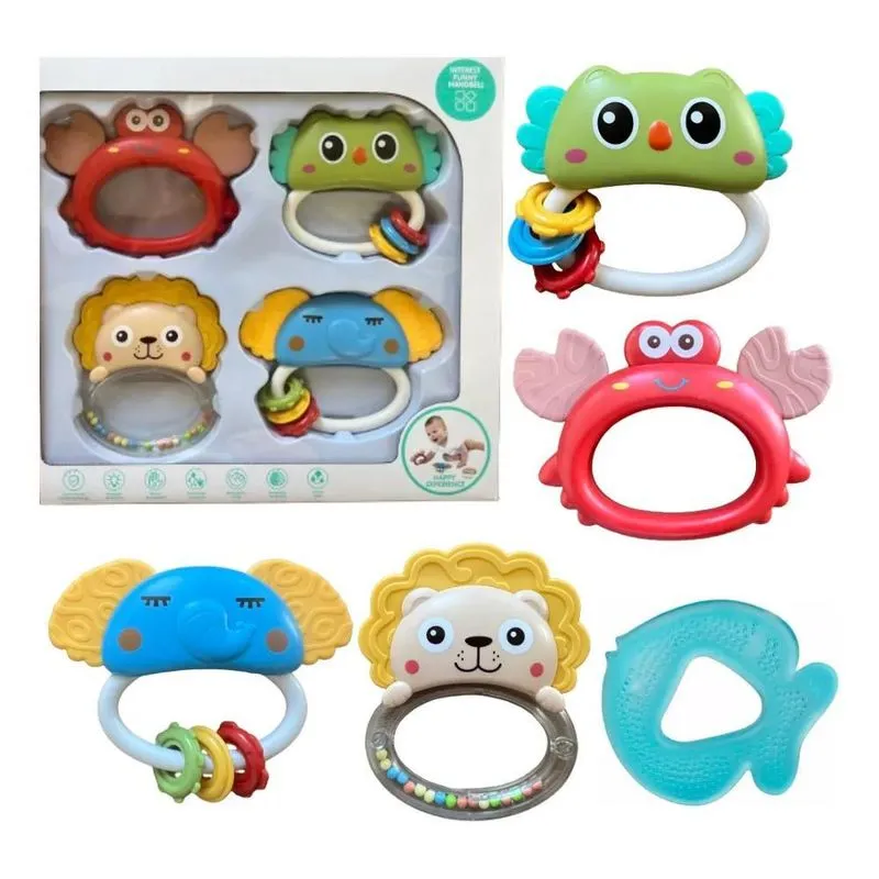 Kit Chocalho Mordedor Bebê Menino Menina 4 Meses Brinquedo